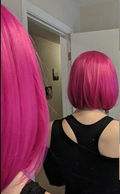 Neon pink party wig 14"  | trendy wigs | synthetic top quality heat resistant fiber | human hair feel | free shipping with orders of 35+