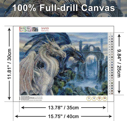 White dragon diy 5d diamond painting by number kit canvas 15.8"x11.8"