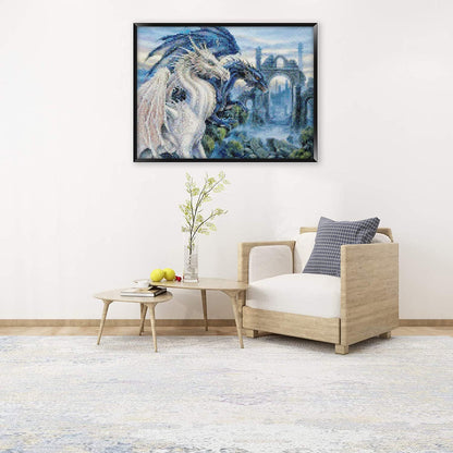 White dragon diy 5d diamond painting by number kit canvas 15.8"x11.8"