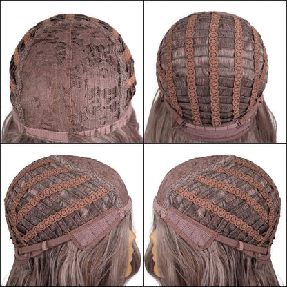 Purple pink ombre middle part long wavy human hair feel 24"  wig ready to wear