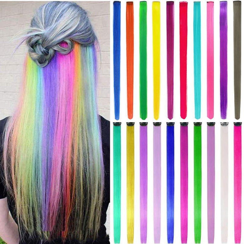 22 colorful hair extension party highlights multi-colors clip in hair synthetic hairpieces 22 inches