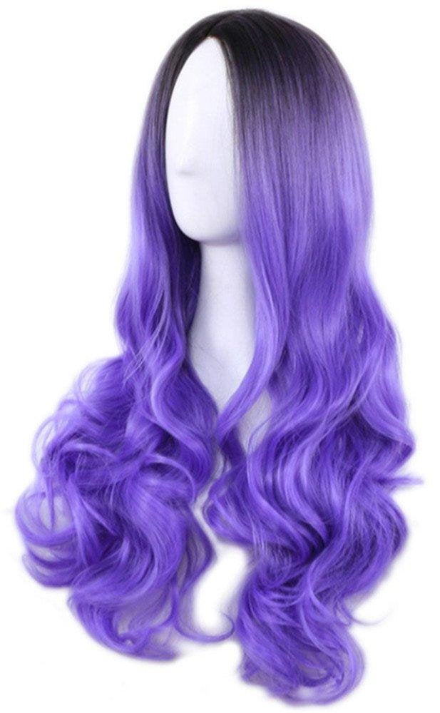 Black to purple ombre | big wave | 26" synthetic | human hair feel | drag queen | trendy custom styled | stage performer wig | ready to ship