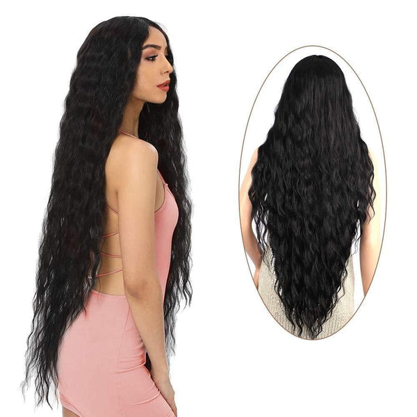 Trendy super long princess look wet and wavy heat resistant natural human hair feel synthetic wig 38 inches +/-