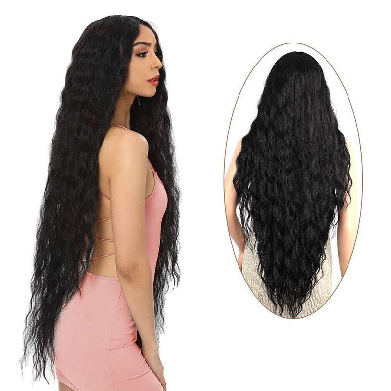 Trendy super long princess look wet and wavy heat resistant natural human hair feel synthetic wig 38 inches +/-