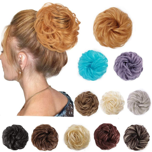 Attractive large thick curly scrunchie messy bun updo clip in hair piece extensions