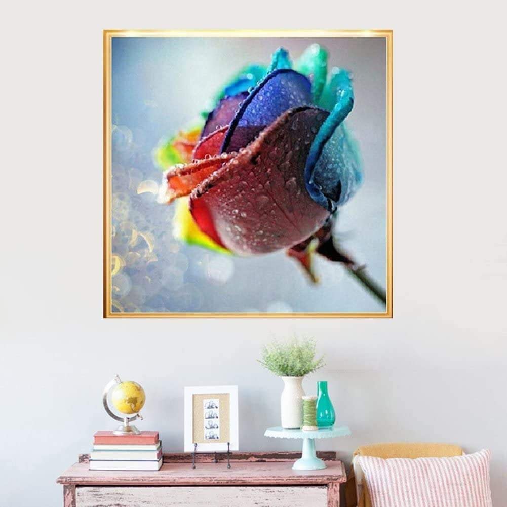 Colorful rainbow rose embroidery paint cross stitch craft diy 5d diamond painting by number kit canvas 11.8"x11.8"