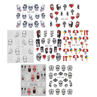 Ghost | skull | penny-wise | it | joker | nightmare | halloween | gothic | day of the dead | 25 sheets | nail art decal | dia de los muertos
