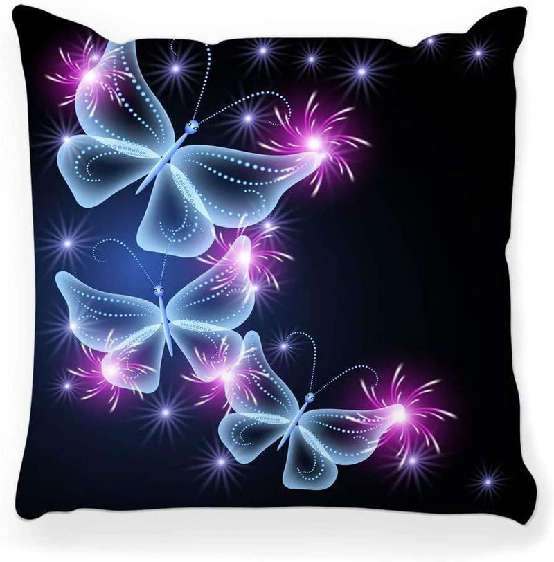 Neon luster butterfly decorative throw pillow cover 20x20 glowing butterflies stars abstract wings brilliant home decor zippered pillowcase