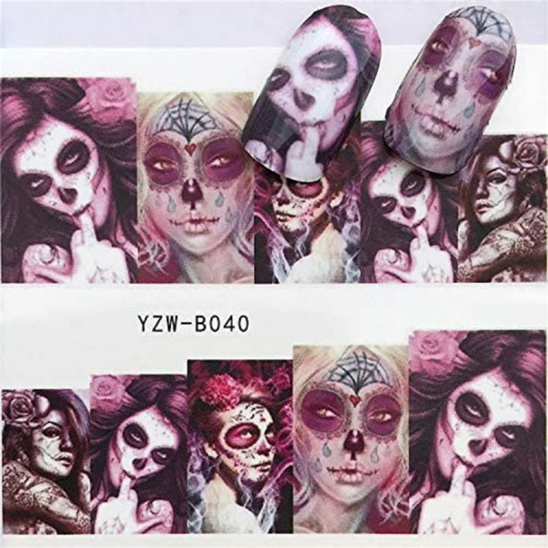 Ghost | skull | water transfer | nail art stickers | halloween | gothic | day of the dead | 20 sheets  nail art decals | dia de los muertos