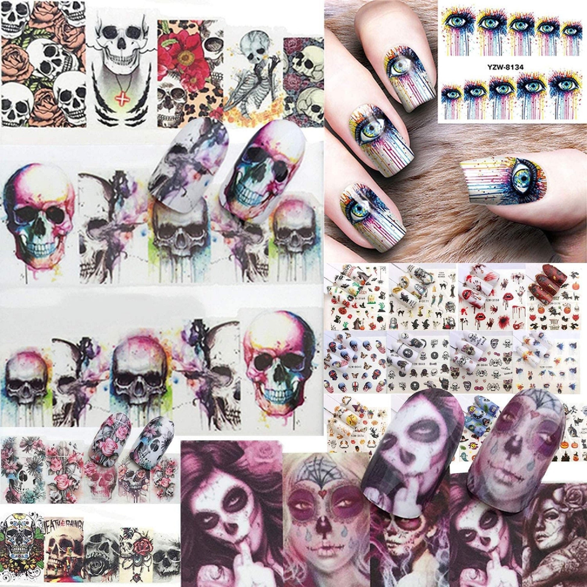 Ghost | skull | water transfer | nail art stickers | halloween | gothic | day of the dead | 20 sheets  nail art decals | dia de los muertos