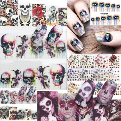 Ghost | skull | water transfer | nail art stickers | halloween | gothic | day of the dead | 20 sheets  nail art decals | dia de los muertos