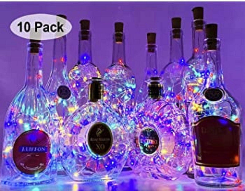 Led battery operated wine bottle cork lights (10) copper wire string fairy lights  diy, wedding, holiday, party décor multicolored no bottle