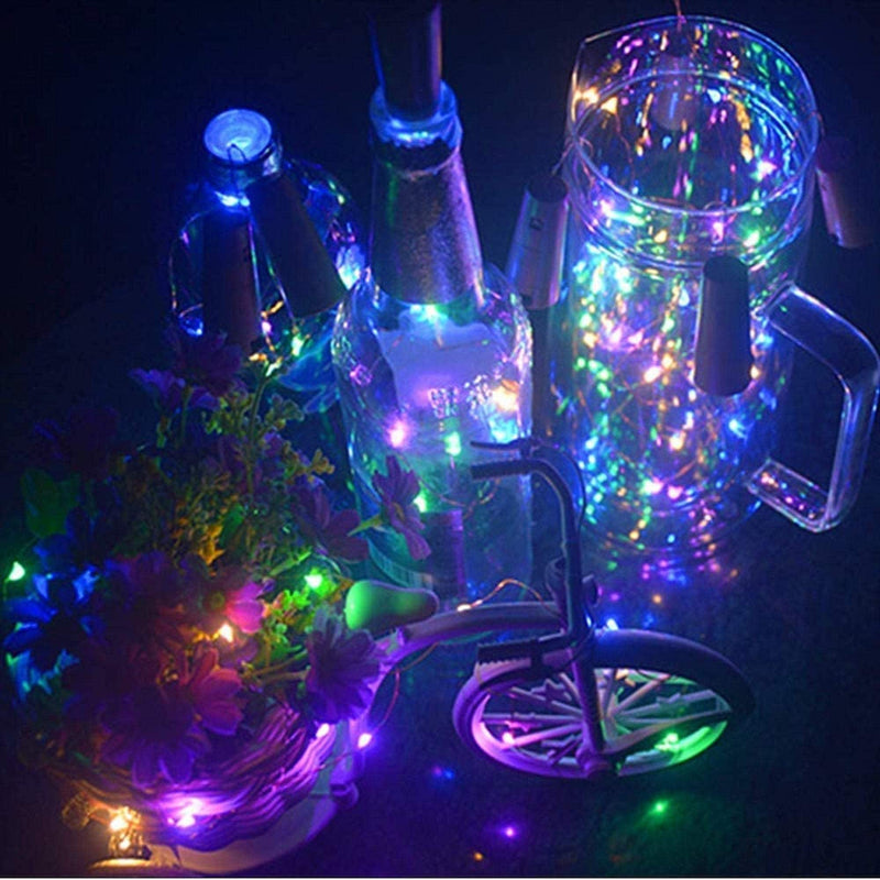 Led battery operated wine bottle cork lights (10) copper wire string fairy lights  diy, wedding, holiday, party décor multicolored no bottle