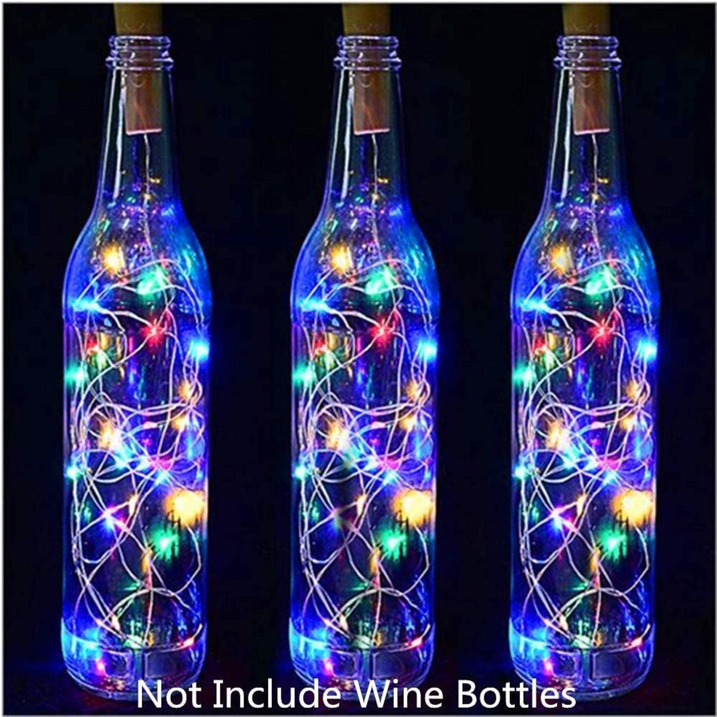 Led battery operated wine bottle cork lights (10) copper wire string fairy lights  diy, wedding, holiday, party décor multicolored no bottle