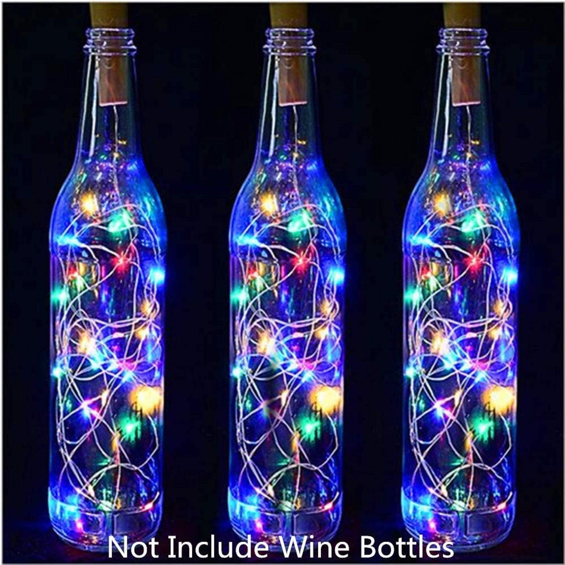 Led battery operated wine bottle cork lights (10) copper wire string fairy lights  diy, wedding, holiday, party décor multicolored no bottle