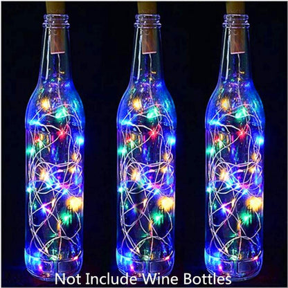 Led battery operated wine bottle cork lights (10) copper wire string fairy lights  diy, wedding, holiday, party décor multicolored no bottle