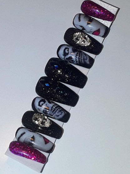 30 Pieces Skull Nail Charms Silver 3D Spider with Rhinestones Skeleton Hand Nail Art Decorations Nail Charms Can Also Use for DIY Crafting