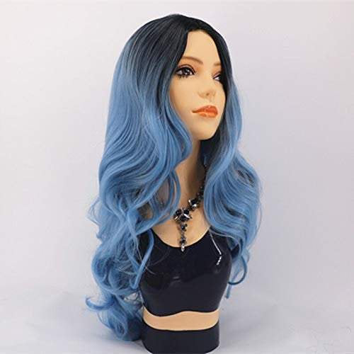 Black to pastel blue mixed ombre | hand dyed 26" synthetic | human hair feel | drag queen | trendy custom styled | stage performer wig