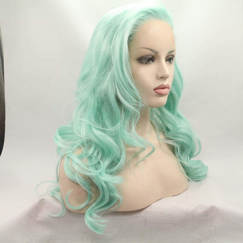 Mint Green Lace Front 150% Density Middle Part Pre Plucked Glue-less Half Hand Tied Cosplay Wig 24" | Trendy Wig | Human Hair Look and Feel