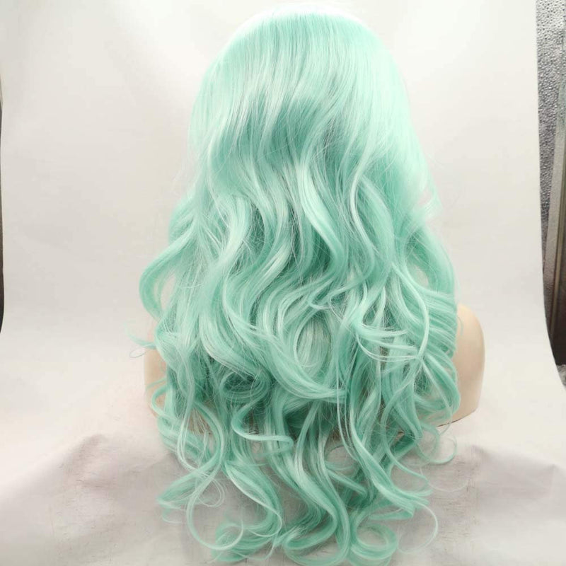 Mint Green Lace Front 150% Density Middle Part Pre Plucked Glue-less Half Hand Tied Cosplay Wig 24" | Trendy Wig | Human Hair Look and Feel