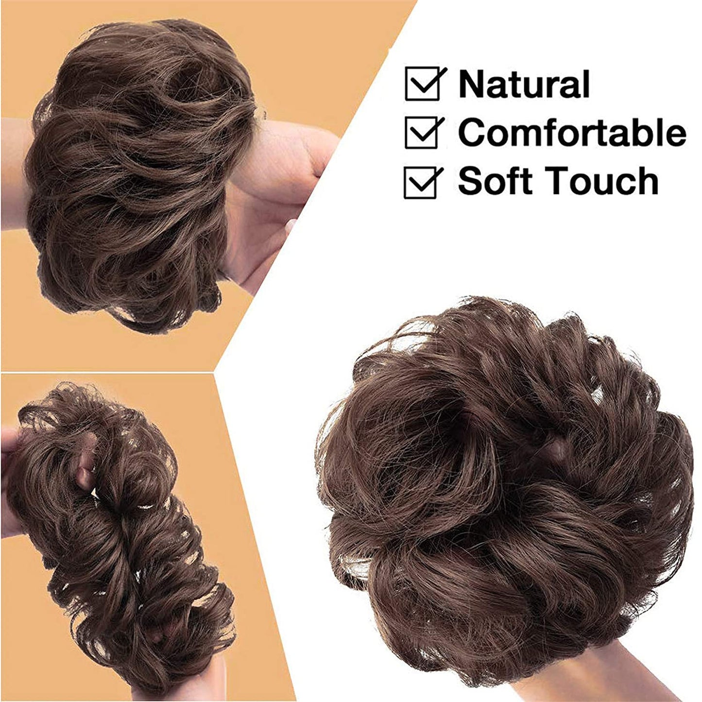 Dark Mocha Brown Messy Buns | Set of 2 | Limited Time Offer | Act Now! | FAUX Human Hair Curly Chignon Extensions Scrunchy Updo Hairpieces