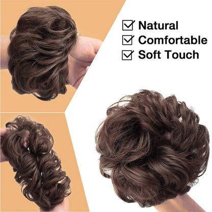 Dark Mocha Brown Messy Buns | Set of 2 | Limited Time Offer | Act Now! | FAUX Human Hair Curly Chignon Extensions Scrunchy Updo Hairpieces