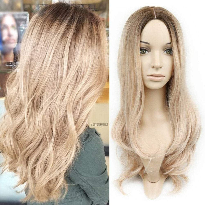 Ombre wavy brown to ash blonde heat resistant full wig