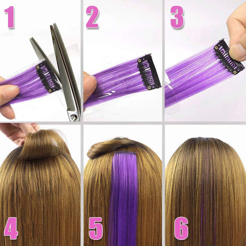 Colored Clip in Hair Extensions 22'' Straight Hair Extensions Clip in Set of 20 Pieces Party Highlights Hairpieces Royal Purple