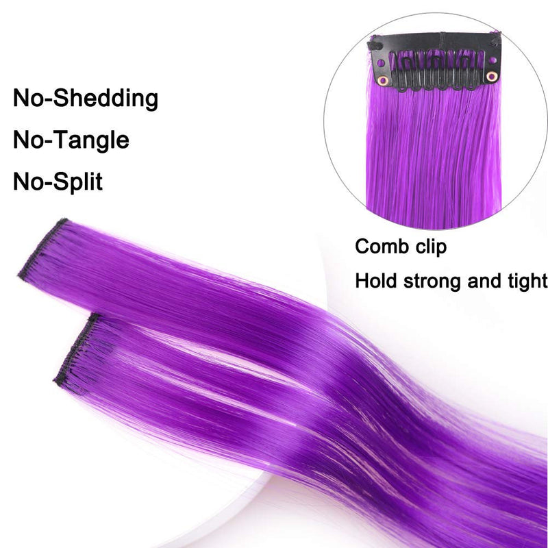 Colored Clip in Hair Extensions 22'' Straight Hair Extensions Clip in Set of 20 Pieces Party Highlights Hairpieces Royal Purple