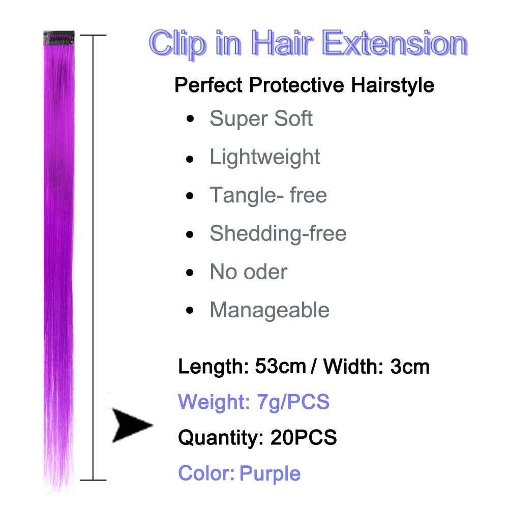 Colored Clip in Hair Extensions 22'' Straight Hair Extensions Clip in Set of 20 Pieces Party Highlights Hairpieces Royal Purple