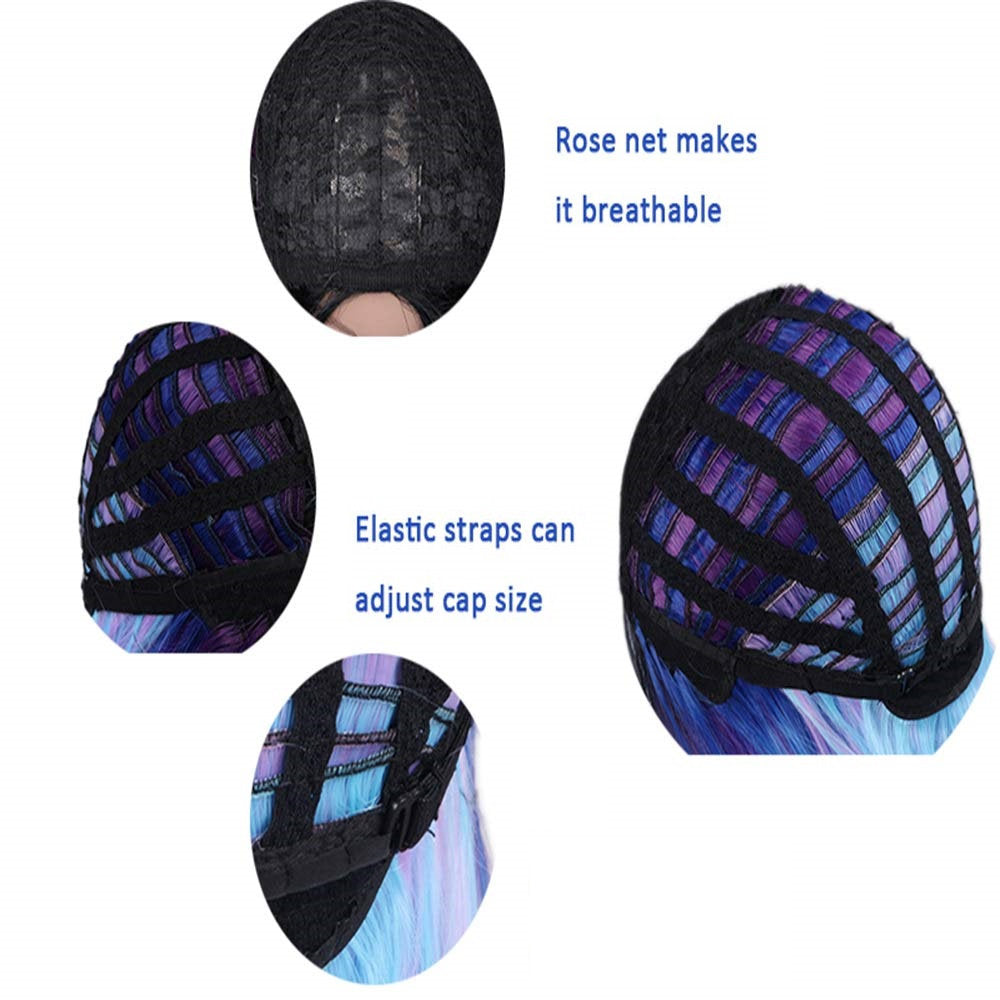 Ombre Black to Mixed Rainbow Colors of Blue Purple Pink Mint Green | Synthetic Top Quality Heat Resistant Fiber | Human Hair Look and Feel