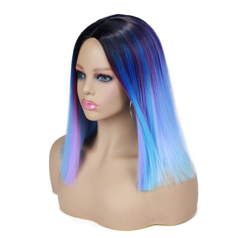 Ombre Black to Mixed Rainbow Colors of Blue Purple Pink Mint Green | Synthetic Top Quality Heat Resistant Fiber | Human Hair Look and Feel
