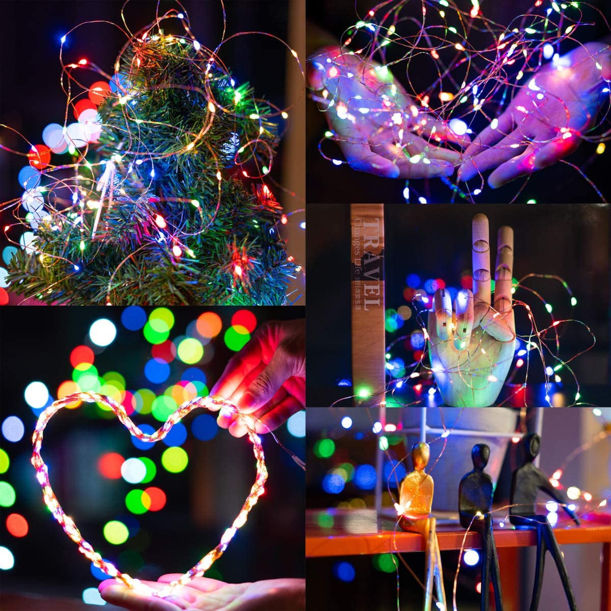 Fairy Lights 2 Pack 66FT 200 LED Lights with 2 Remote Control Timers Waterproof 8 Mode Copper Wire Indoor Outdoor Decoration, Multi Colored