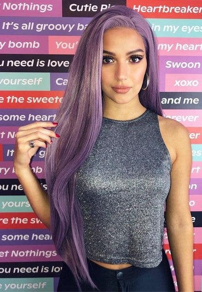 Lilac purple straight heat resistant 26" | trendy wigs | synthetic top quality heat resistant fiber | human hair feel | free shipping on 35+