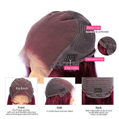 Burgundy 99j | 4x4 Body Wave Lace Closure | Brazilian Human Hair | Pre Plucked with Baby Hair and Bleached Knots | 180% Density | Glueless