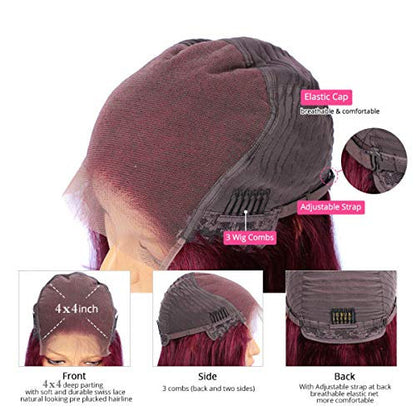 Burgundy 99j | 4x4 Body Wave Lace Closure | Brazilian Human Hair | Pre Plucked with Baby Hair and Bleached Knots | 180% Density | Glueless