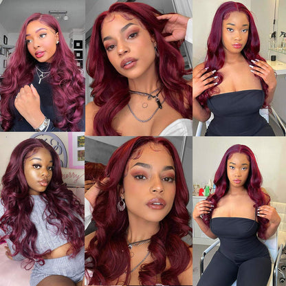 Burgundy 99j | 4x4 Body Wave Lace Closure | Brazilian Human Hair | Pre Plucked with Baby Hair and Bleached Knots | 180% Density | Glueless