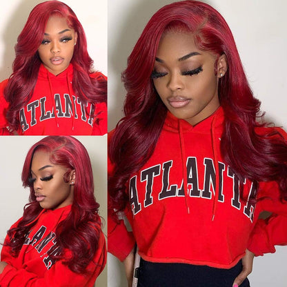 Burgundy 99j | 4x4 Body Wave Lace Closure | Brazilian Human Hair | Pre Plucked with Baby Hair and Bleached Knots | 180% Density | Glueless