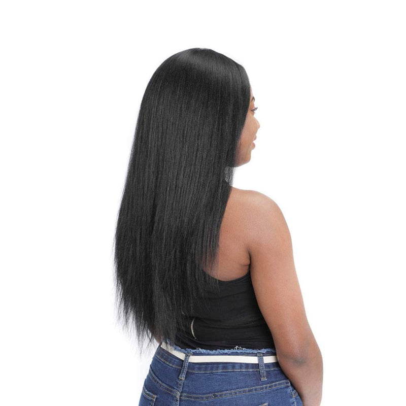 Fascinating off black long straight yaki hair middle part synthetic heat friendly natural black fluffy goddess wig non reflective, not shiny