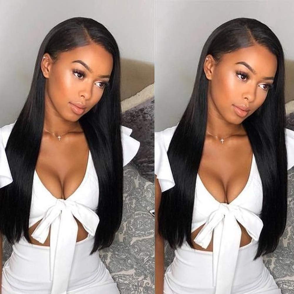 Fascinating off black long straight yaki hair middle part synthetic heat friendly natural black fluffy goddess wig non reflective, not shiny