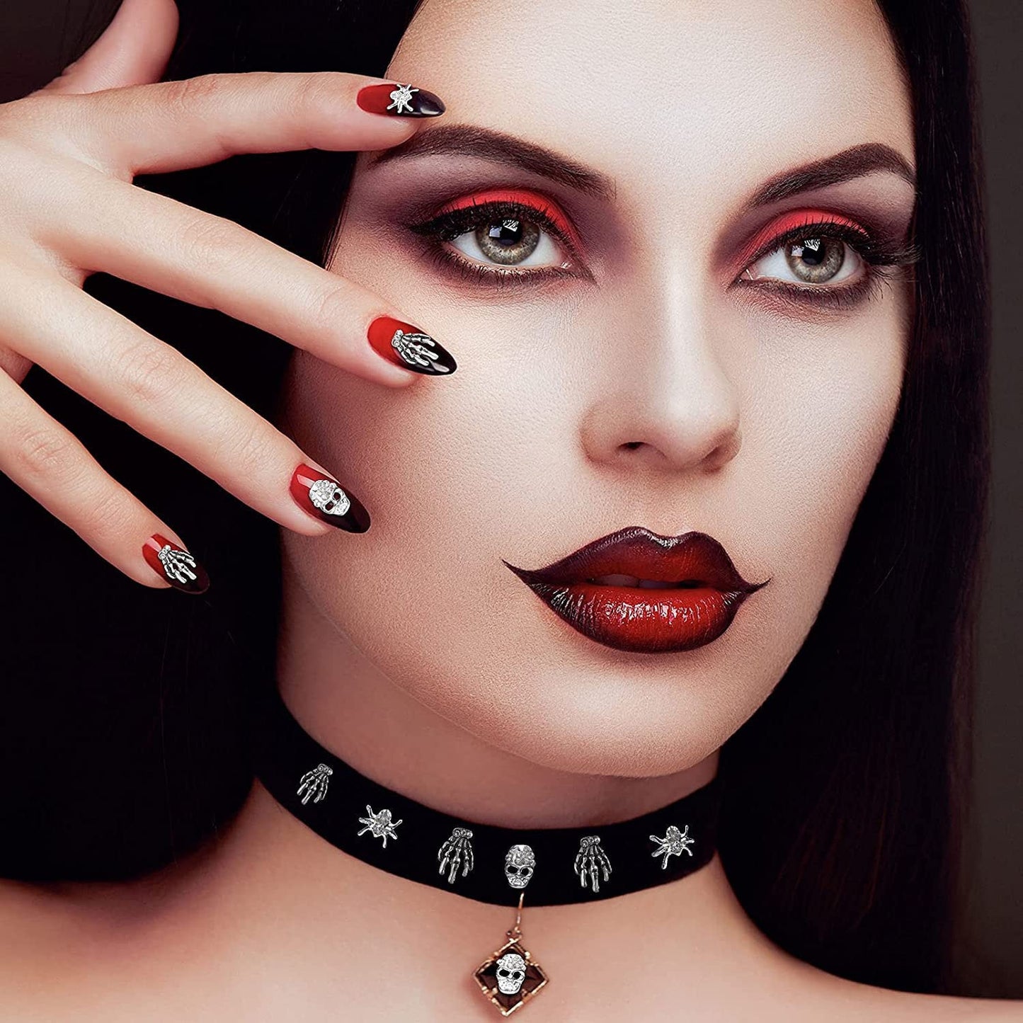 30 Pieces Skull Nail Charms Silver 3D Spider with Rhinestones Skeleton Hand Nail Art Decorations Nail Charms Can Also Use for DIY Crafting