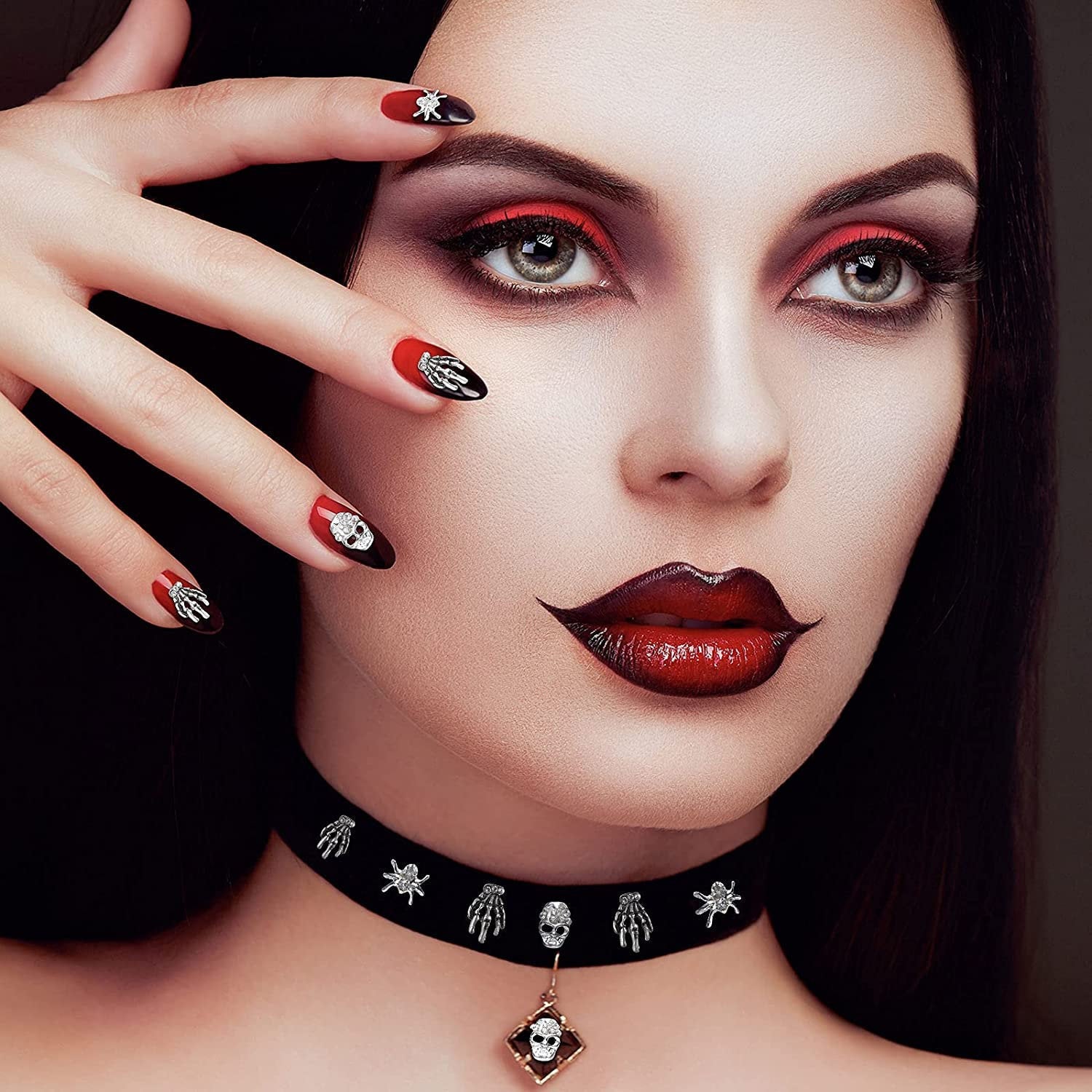 30 Pieces Skull Nail Charms Silver 3D Spider with Rhinestones Skeleton Hand Nail Art Decorations Nail Charms Can Also Use for DIY Crafting