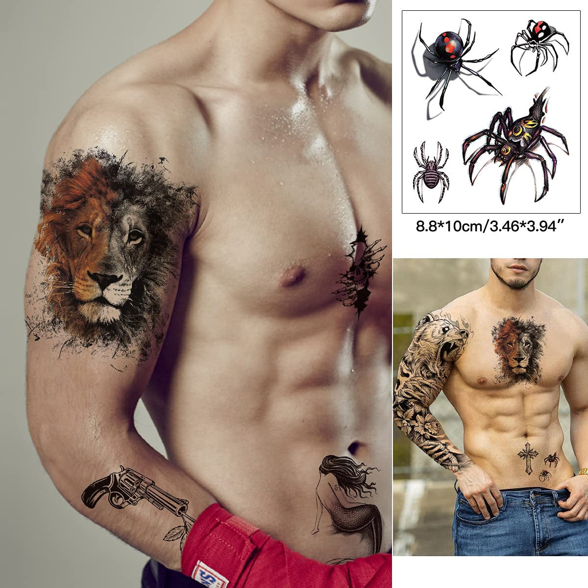 Complete Set of 9 Sheets Waterproof Fake Tattoo Temporary Realistic Waterproof Full Arm Fake Tattoo Flower Can Also Use for DIY Crafting