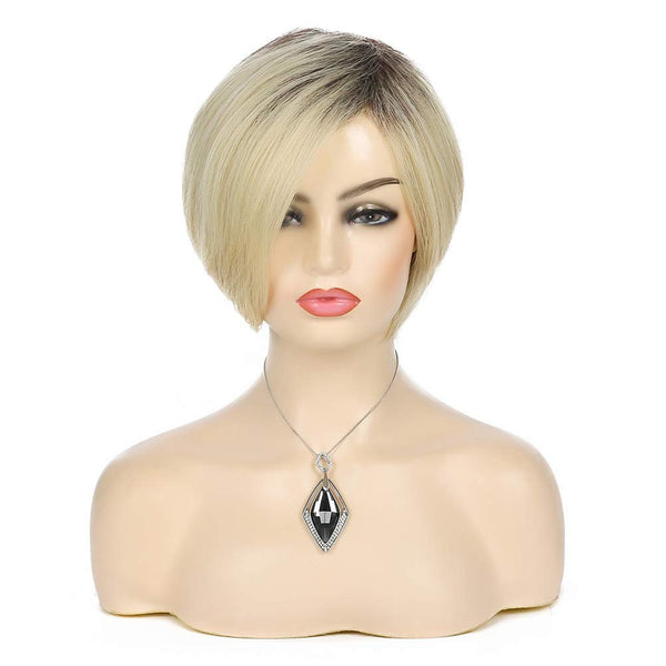 Ombre Black to Golden Blonde Mix Bob Pixie Cut Straight Trending Hairstyle natural looking and soft to touch