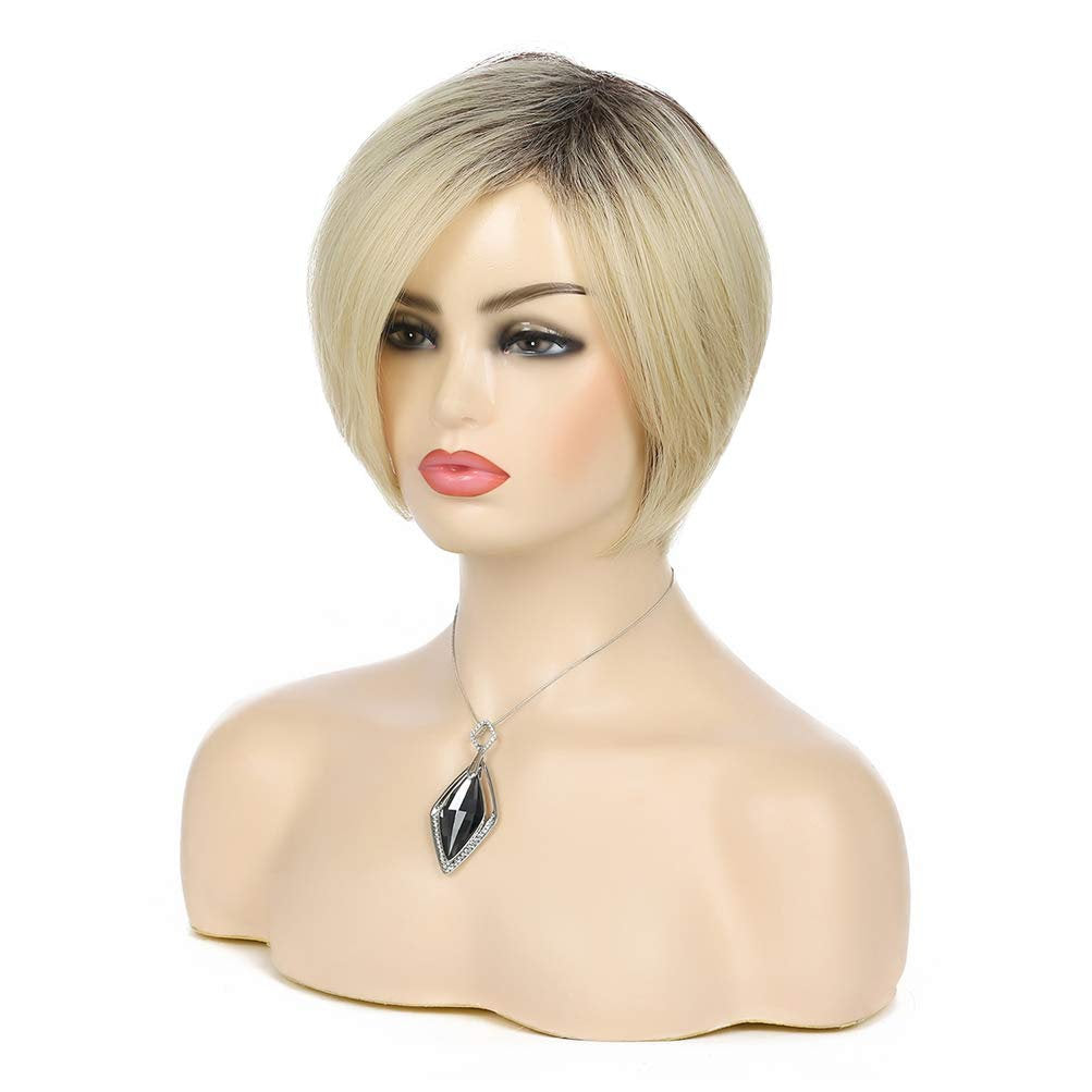 Ombre Black to Golden Blonde Mix Bob Pixie Cut Straight Trending Hairstyle natural looking and soft to touch