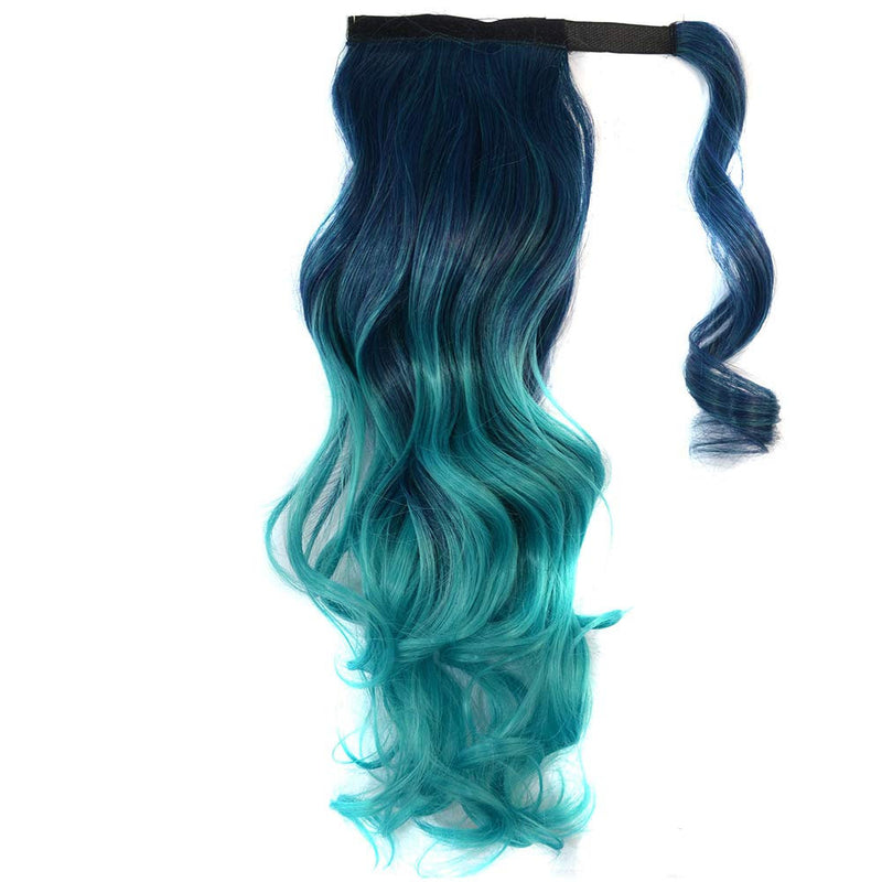 Colorful Ombre 2 Tone Cosplay Ponytail Hair Extension Body Wavy Fake One Piece Clip in Warp Around Magic Paste Pony Tail Choice of Colors