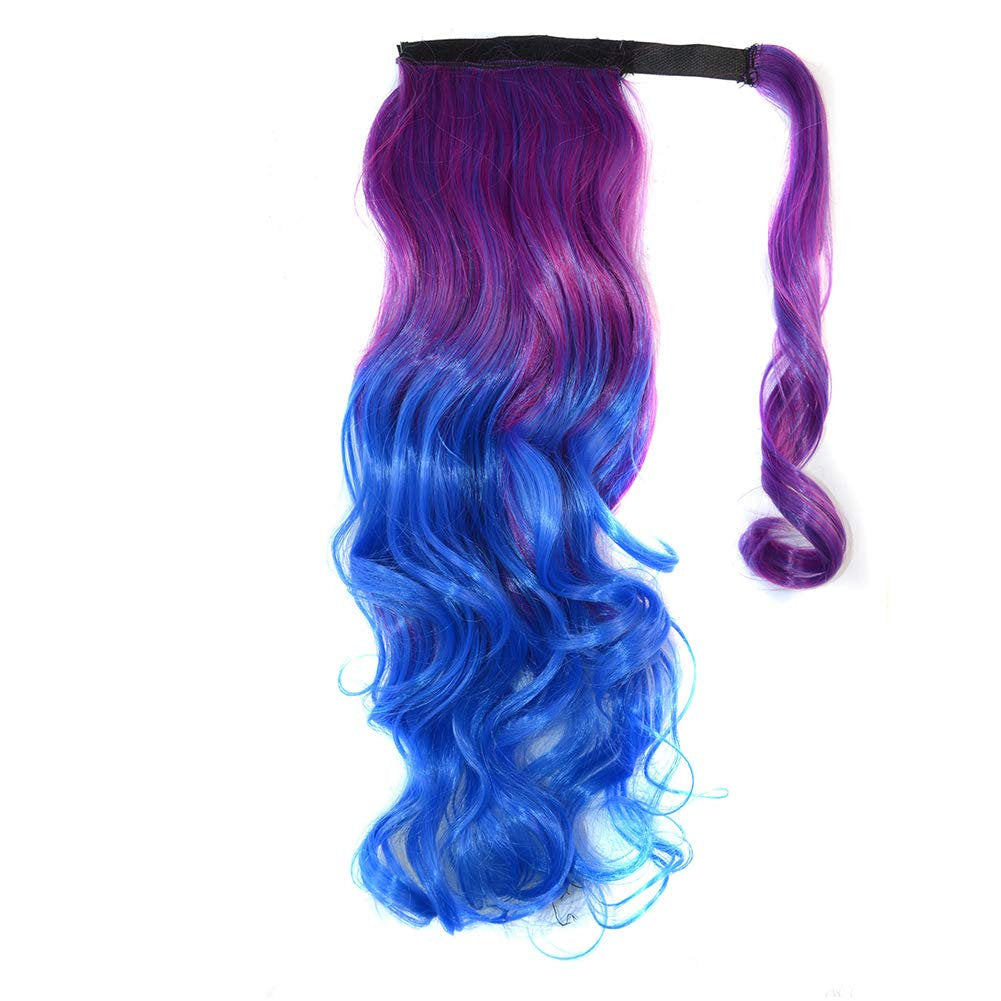 Colorful Ombre 2 Tone Cosplay Ponytail Hair Extension Body Wavy Fake One Piece Clip in Warp Around Magic Paste Pony Tail Choice of Colors