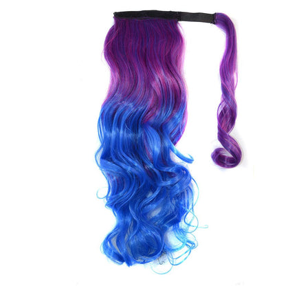 Colorful Ombre 2 Tone Cosplay Ponytail Hair Extension Body Wavy Fake One Piece Clip in Warp Around Magic Paste Pony Tail Choice of Colors