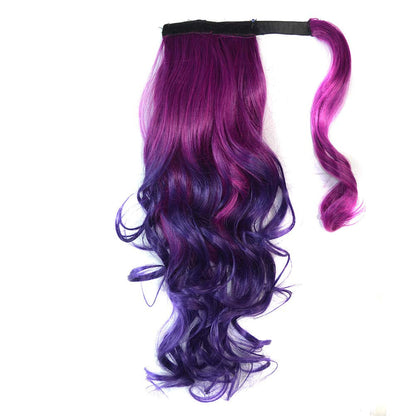 Colorful Ombre 2 Tone Cosplay Ponytail Hair Extension Body Wavy Fake One Piece Clip in Warp Around Magic Paste Pony Tail Choice of Colors