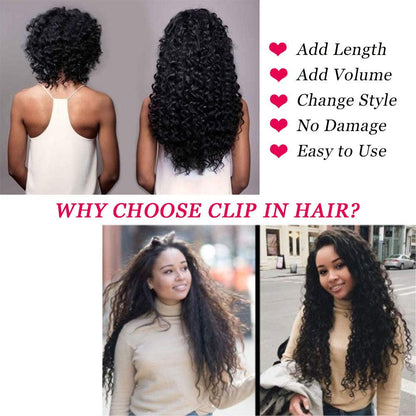 Deep Wave Clip ins Hair Extensions Virgin Human Hair Wavy Unprocessed Clip in Hair Extensions Set of 10 You Choose the Length from 10 - 20"